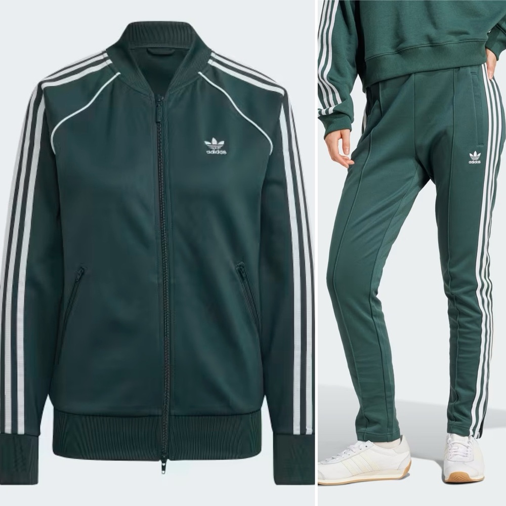 LIKE NEW - SET Adidas Mineral Green SST Track Jacket and Pants SMALL